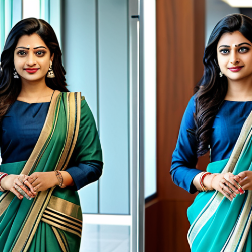**

"A confident Indian businesswoman, fully clothed in a stylish and modest saree مناسب, standing in a modern office lobby, holding a tablet. Safe for work, appropriate content, professional attire, perfect anatomy, natural pose, high quality, well-formed hands, proper finger count, family-friendly."

**
